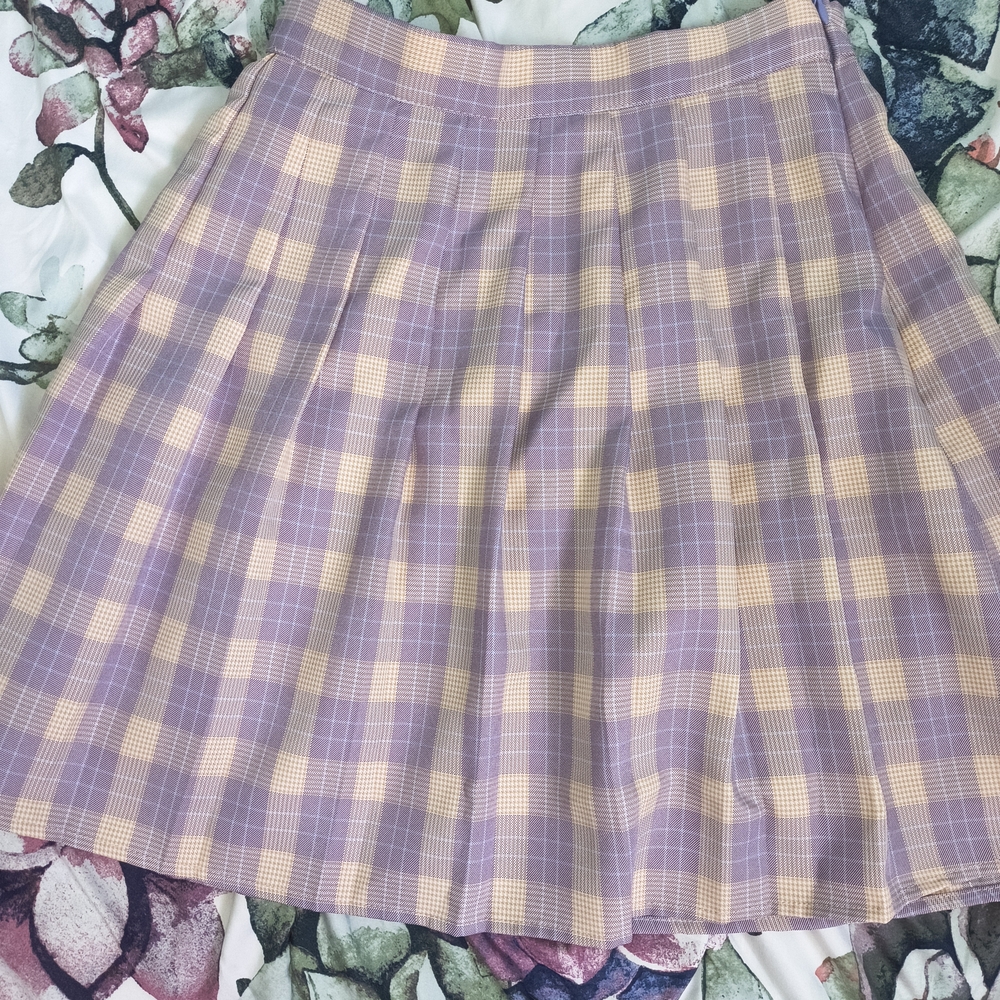 Chic A-Line Plaid Skirt in Purple and Cream